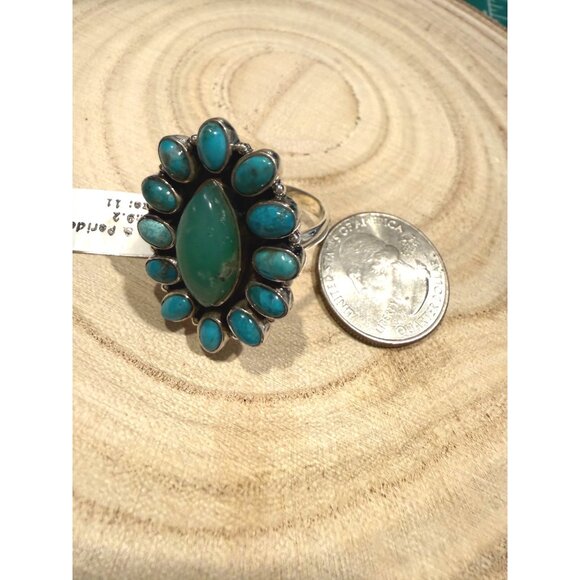 Artisan Sterling Silver Turquoise Peridot Cluster statement Ring 11 Southwest 9 - Picture 5 of 11